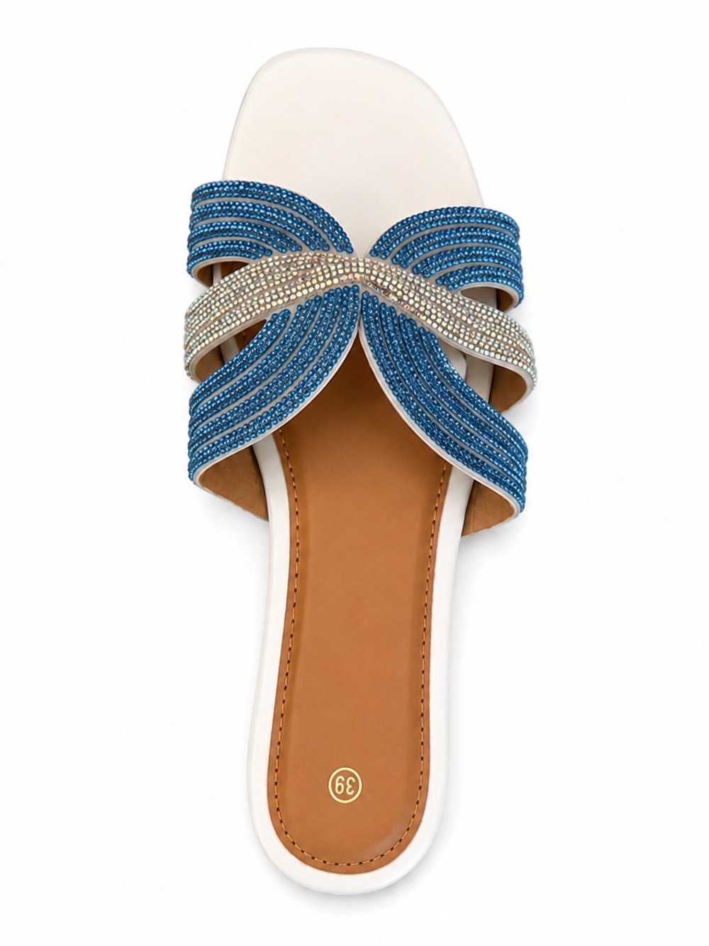 Beaded Crisscross Slide Sandal - Blue & Cream